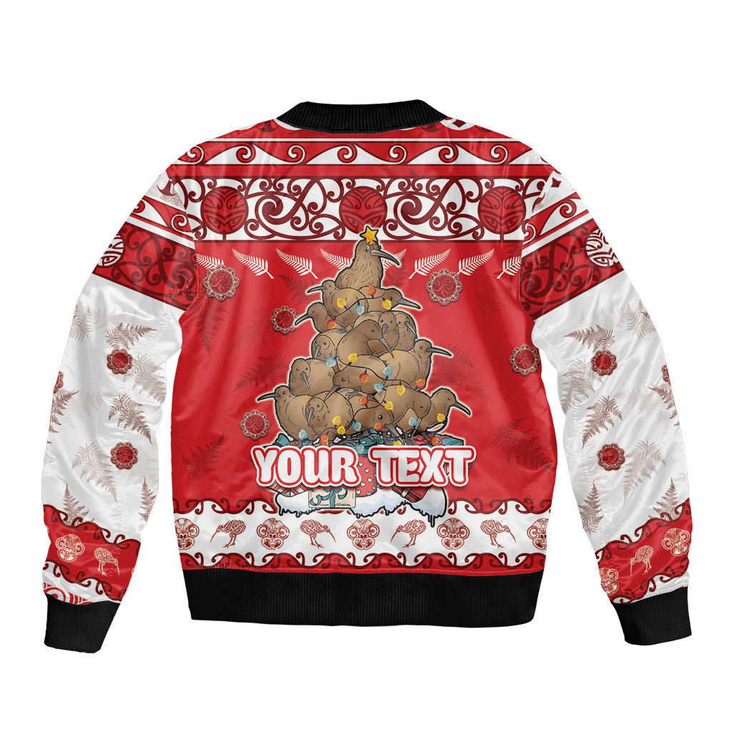Personalised New Zealand Christmas In July Bomber Jacket Maori Kiwi Xmas Tree - Red