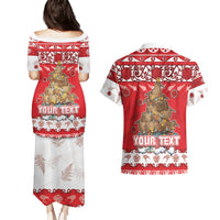 Personalised New Zealand Christmas In July Couples Matching Puletasi and Hawaiian Shirt Maori Kiwi Xmas Tree - Red