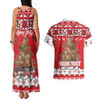 Personalised New Zealand Christmas In July Couples Matching Tank Maxi Dress and Hawaiian Shirt Maori Kiwi Xmas Tree - Red