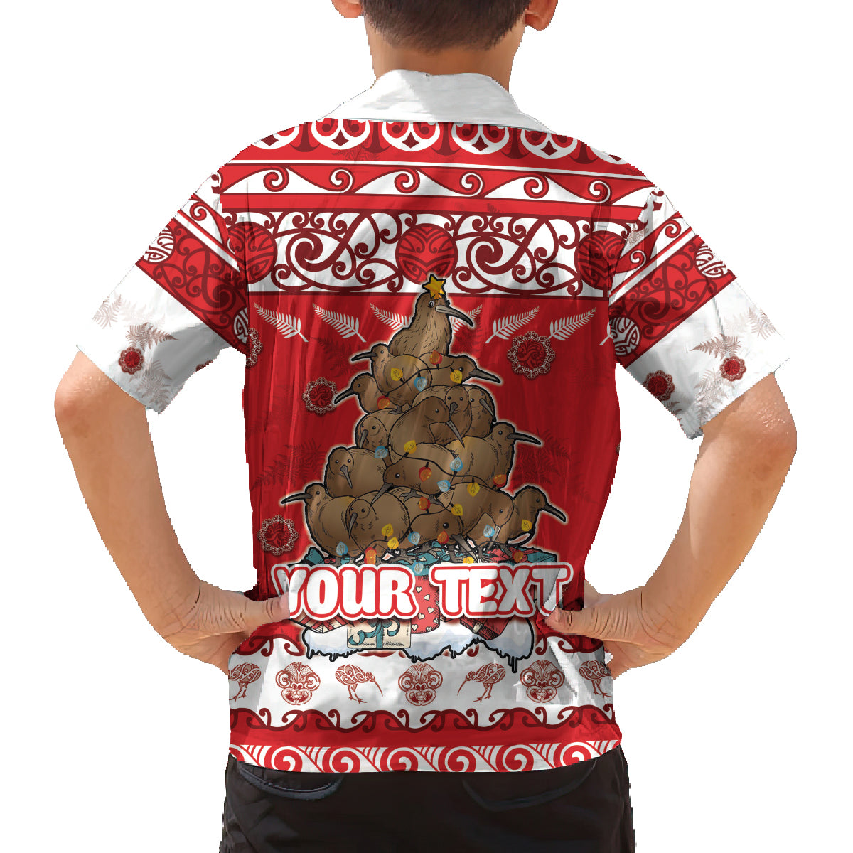 Personalised New Zealand Christmas In July Family Matching Long Sleeve Bodycon Dress and Hawaiian Shirt Maori Kiwi Xmas Tree - Red