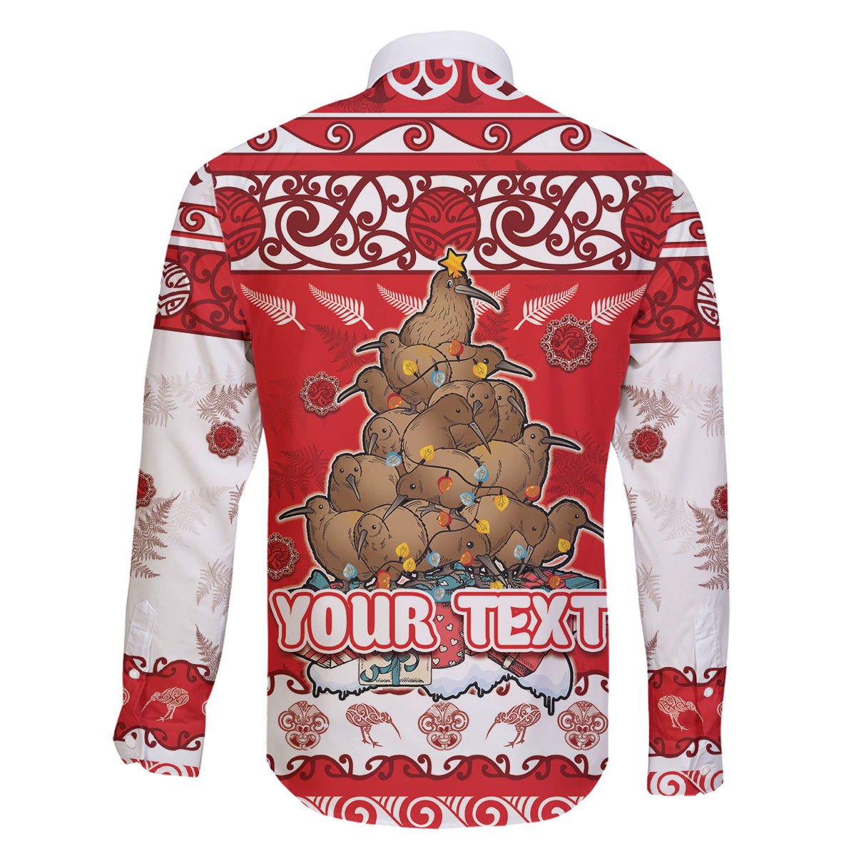 Personalised New Zealand Christmas In July Family Matching Long Sleeve Bodycon Dress and Hawaiian Shirt Maori Kiwi Xmas Tree - Red