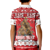 Personalised New Zealand Christmas In July Kid Polo Shirt Maori Kiwi Xmas Tree - Red