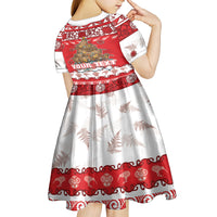 Personalised New Zealand Christmas In July Kid Short Sleeve Dress Maori Kiwi Xmas Tree - Red LT05 - Polynesian Pride