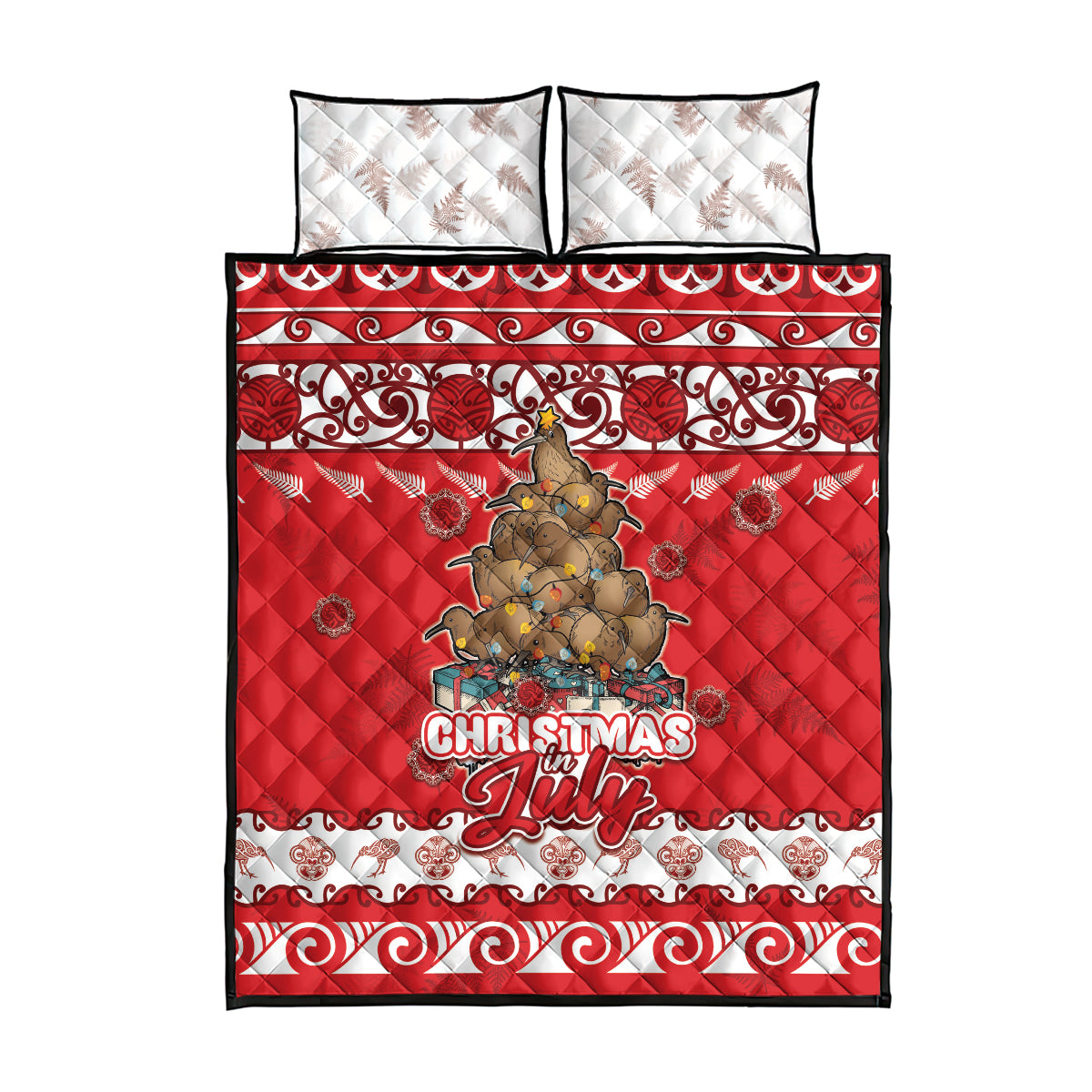 New Zealand Christmas In July Quilt Bed Set Maori Kiwi Xmas Tree - Red
