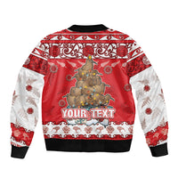 Personalised New Zealand Christmas In July Sleeve Zip Bomber Jacket Maori Kiwi Xmas Tree - Red