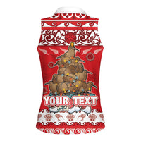 Personalised New Zealand Christmas In July Women Sleeveless Polo Shirt Maori Kiwi Xmas Tree - Red