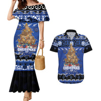 Personalised New Zealand July Christmas Couples Matching Mermaid Dress and Hawaiian Shirt Maori Kiwi Xmas Tree - Blue LT05 Blue - Polynesian Pride