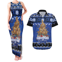 Personalised New Zealand July Christmas Couples Matching Tank Maxi Dress and Hawaiian Shirt Maori Kiwi Xmas Tree - Blue LT05 Blue - Polynesian Pride