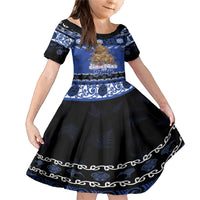 Personalised New Zealand July Christmas Family Matching Mermaid Dress and Hawaiian Shirt Maori Kiwi Xmas Tree - Blue LT05 Daughter's Dress Blue - Polynesian Pride