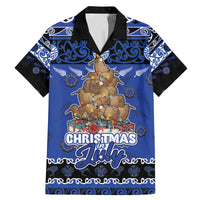 Personalised New Zealand July Christmas Family Matching Mermaid Dress and Hawaiian Shirt Maori Kiwi Xmas Tree - Blue LT05 Dad's Shirt - Short Sleeve Blue - Polynesian Pride