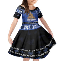Personalised New Zealand July Christmas Family Matching Off Shoulder Maxi Dress and Hawaiian Shirt Maori Kiwi Xmas Tree - Blue LT05 Daughter's Dress Blue - Polynesian Pride