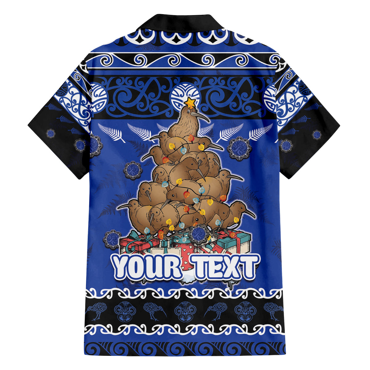 Personalised New Zealand July Christmas Family Matching Off Shoulder Maxi Dress and Hawaiian Shirt Maori Kiwi Xmas Tree - Blue LT05 - Polynesian Pride