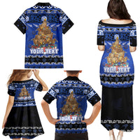 Personalised New Zealand July Christmas Family Matching Puletasi and Hawaiian Shirt Maori Kiwi Xmas Tree - Blue LT05 - Polynesian Pride