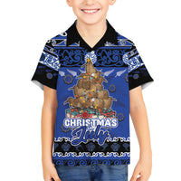 Personalised New Zealand July Christmas Family Matching Short Sleeve Bodycon Dress and Hawaiian Shirt Maori Kiwi Xmas Tree - Blue LT05 Son's Shirt Blue - Polynesian Pride