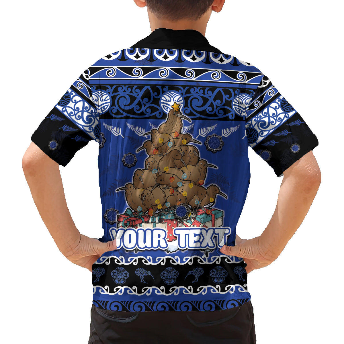 Personalised New Zealand July Christmas Family Matching Summer Maxi Dress and Hawaiian Shirt Maori Kiwi Xmas Tree - Blue LT05 - Polynesian Pride