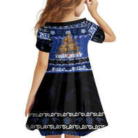 Personalised New Zealand July Christmas Family Matching Tank Maxi Dress and Hawaiian Shirt Maori Kiwi Xmas Tree - Blue