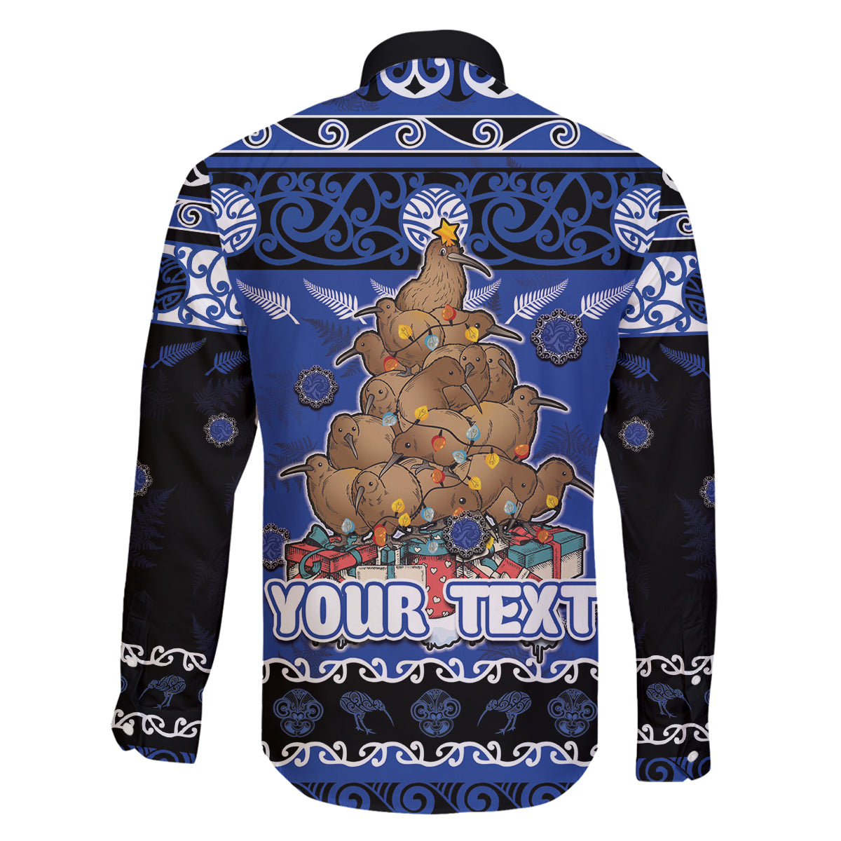 Personalised New Zealand July Christmas Family Matching Tank Maxi Dress and Hawaiian Shirt Maori Kiwi Xmas Tree - Blue