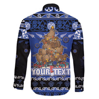 Personalised New Zealand July Christmas Family Matching Tank Maxi Dress and Hawaiian Shirt Maori Kiwi Xmas Tree - Blue