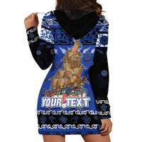 Personalised New Zealand July Christmas Hoodie Dress Maori Kiwi Xmas Tree - Blue LT05 - Polynesian Pride