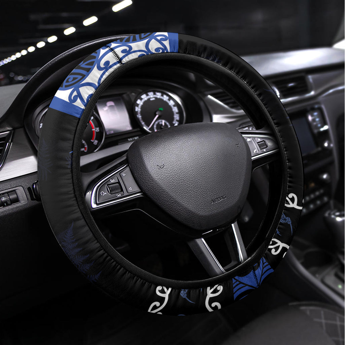 New Zealand July Christmas Steering Wheel Cover Maori Kiwi Xmas Tree - Blue