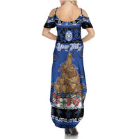 Personalised New Zealand July Christmas Summer Maxi Dress Maori Kiwi Xmas Tree - Blue