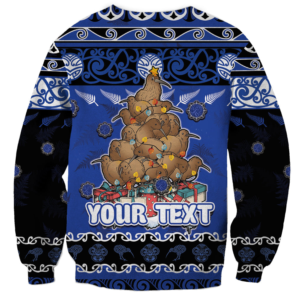 Personalised New Zealand July Christmas Sweatshirt Maori Kiwi Xmas Tree - Blue
