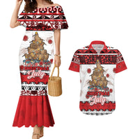 Personalised New Zealand July Christmas Couples Matching Mermaid Dress and Hawaiian Shirt Maori Kiwi Xmas Tree - White LT05 White - Polynesian Pride