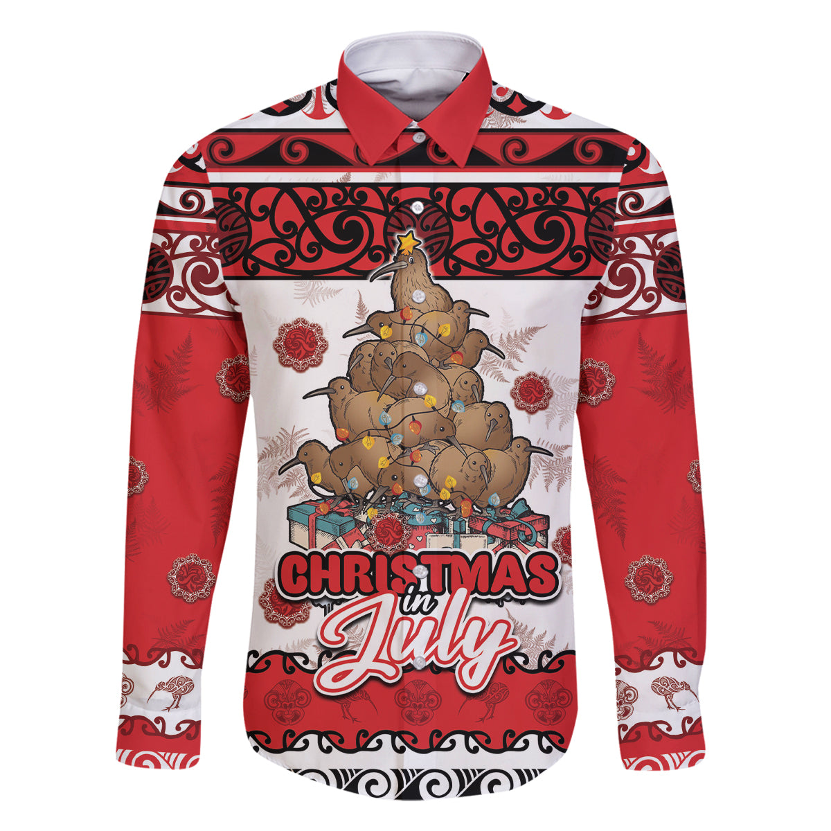 Personalised New Zealand July Christmas Family Matching Tank Maxi Dress and Hawaiian Shirt Maori Kiwi Xmas Tree - White