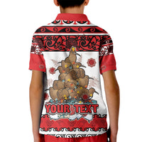 Personalised New Zealand July Christmas Kid Polo Shirt Maori Kiwi Xmas Tree - White