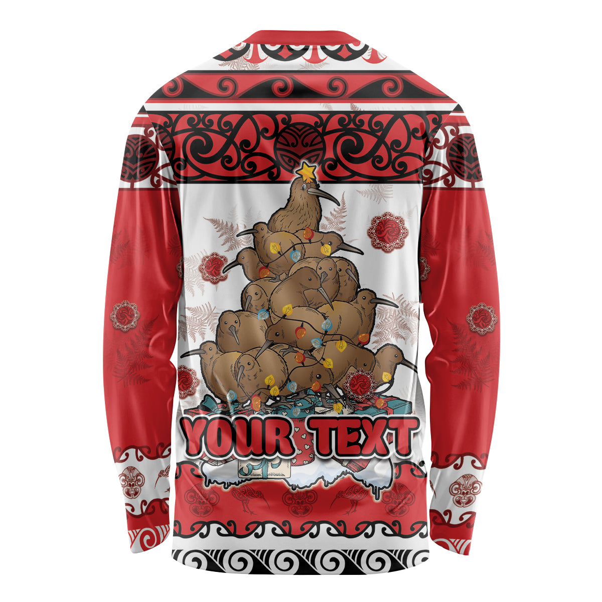 Personalised New Zealand July Christmas Long Sleeve Shirt Maori Kiwi Xmas Tree - White