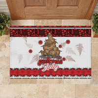 New Zealand July Christmas Rubber Doormat Maori Kiwi Xmas Tree - White