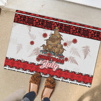 New Zealand July Christmas Rubber Doormat Maori Kiwi Xmas Tree - White