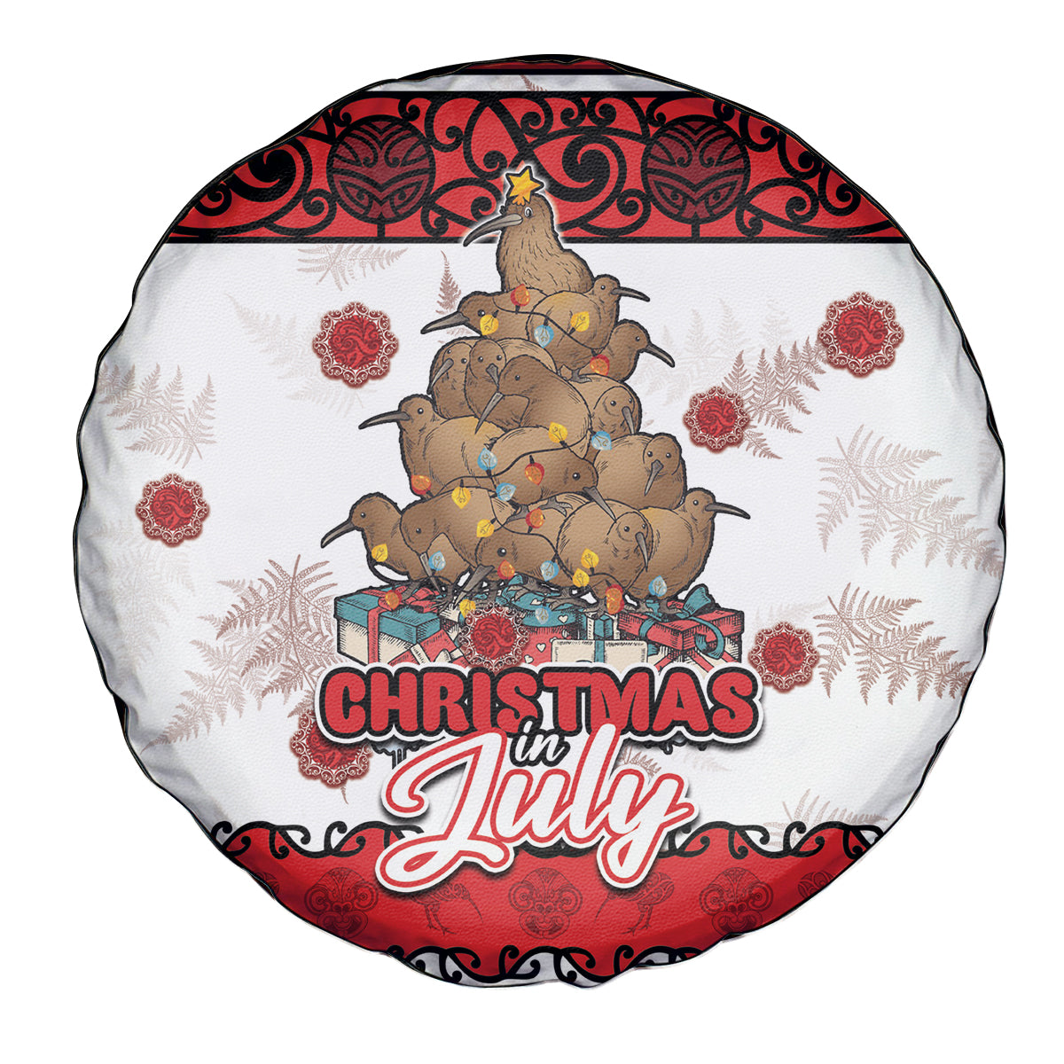 New Zealand July Christmas Spare Tire Cover Maori Kiwi Xmas Tree - White