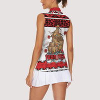 Personalised New Zealand July Christmas Women Sleeveless Polo Shirt Maori Kiwi Xmas Tree - White