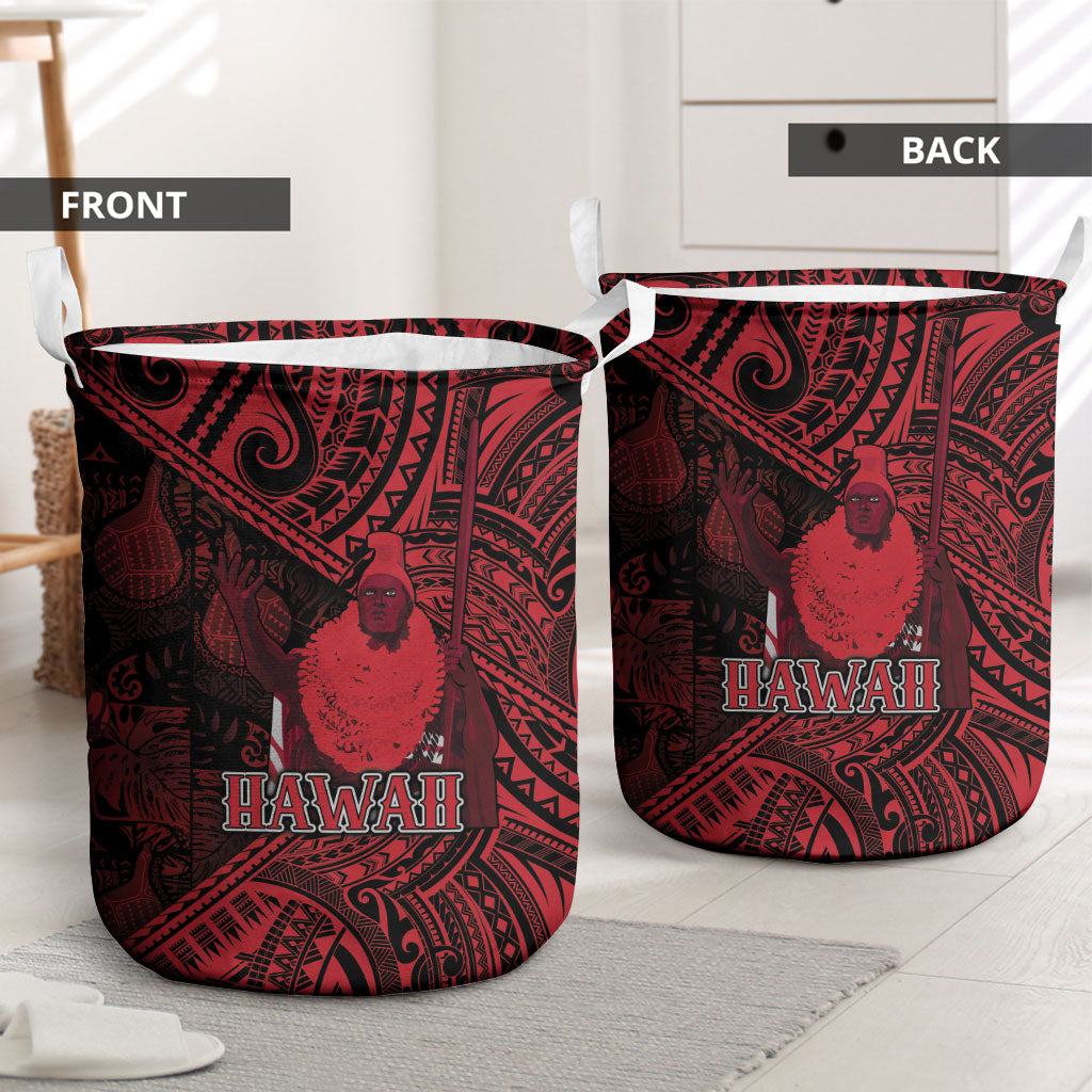 Hawaii King Kamehameha Laundry Basket With Hawaiian Ipu Motifs Red Version