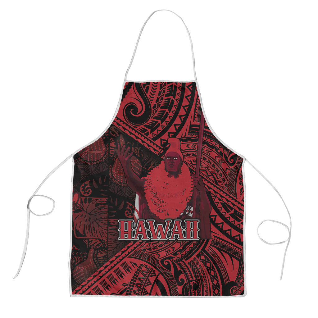 Hawaii King Kamehameha Apron With Hawaiian Ipu Motifs Red Version