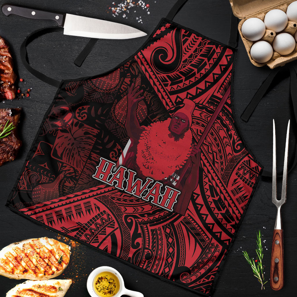 Hawaii King Kamehameha Apron With Hawaiian Ipu Motifs Red Version