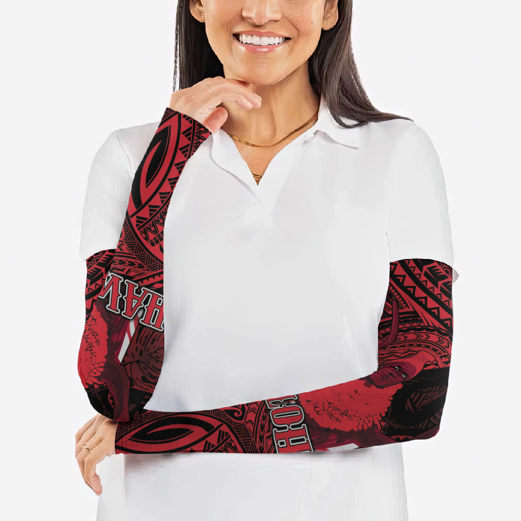 Hawaii King Kamehameha Arm Sleeves With Hawaiian Ipu Motifs Red Version