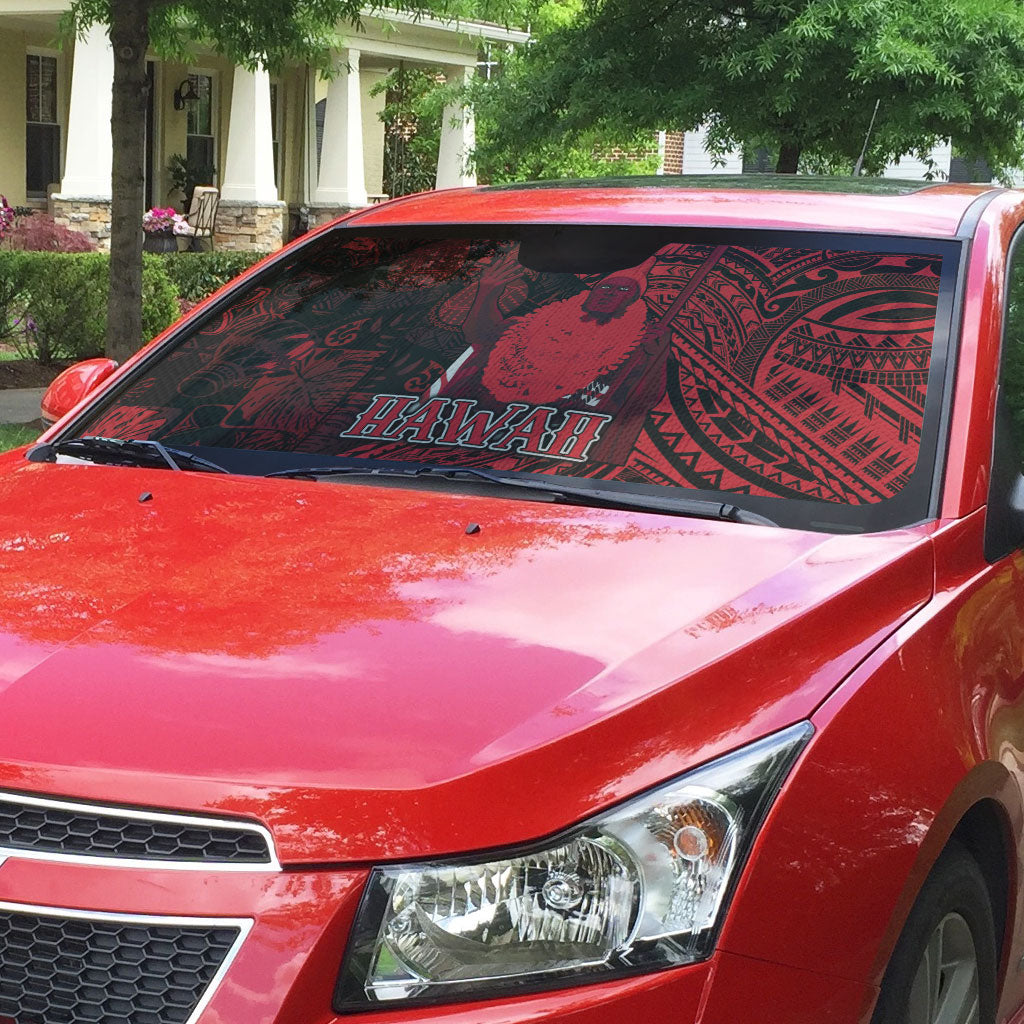 Hawaii King Kamehameha Auto Sun Shade With Hawaiian Ipu Motifs Red Version