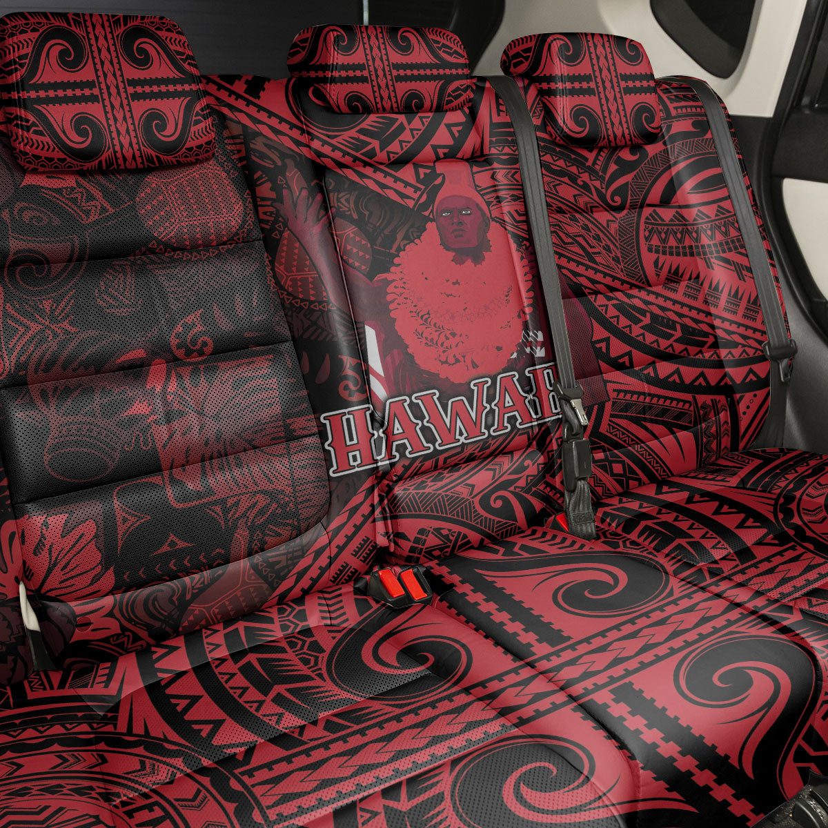 Hawaii King Kamehameha Back Car Seat Cover With Hawaiian Ipu Motifs Red Version