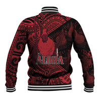 Hawaii King Kamehameha Baseball Jacket With Hawaiian Ipu Motifs Red Version
