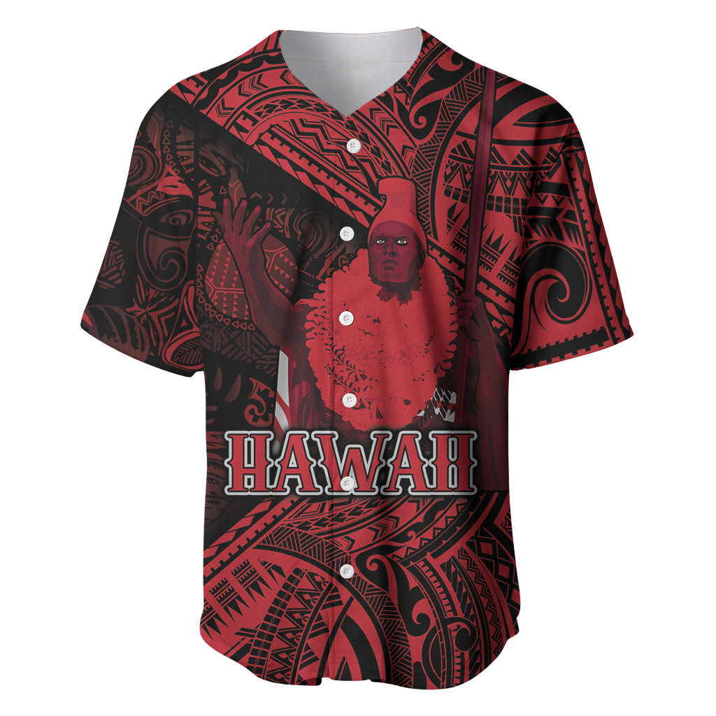 Hawaii King Kamehameha Baseball Jersey With Hawaiian Ipu Motifs Red Version