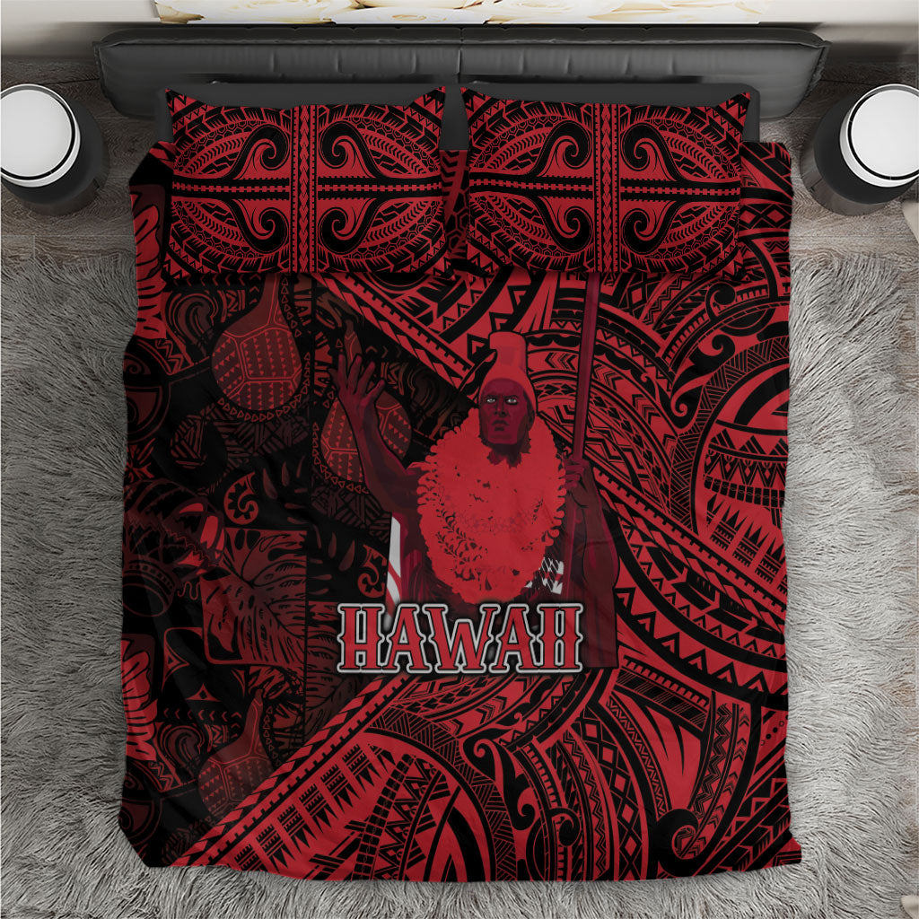 Hawaii King Kamehameha Bedding Set With Hawaiian Ipu Motifs Red Version