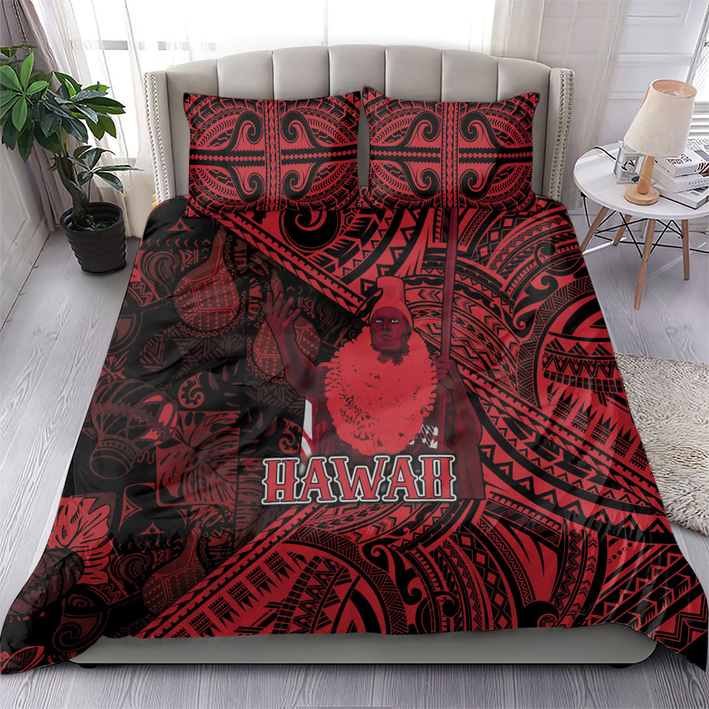 Hawaii King Kamehameha Bedding Set With Hawaiian Ipu Motifs Red Version