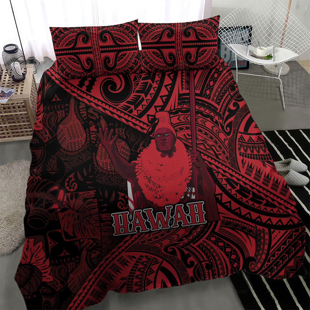 Hawaii King Kamehameha Bedding Set With Hawaiian Ipu Motifs Red Version