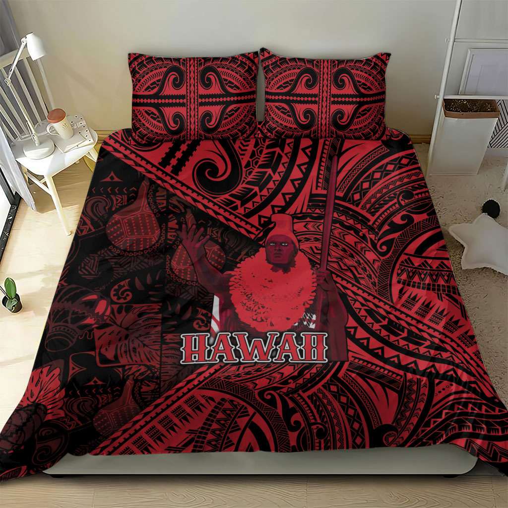 Hawaii King Kamehameha Bedding Set With Hawaiian Ipu Motifs Red Version