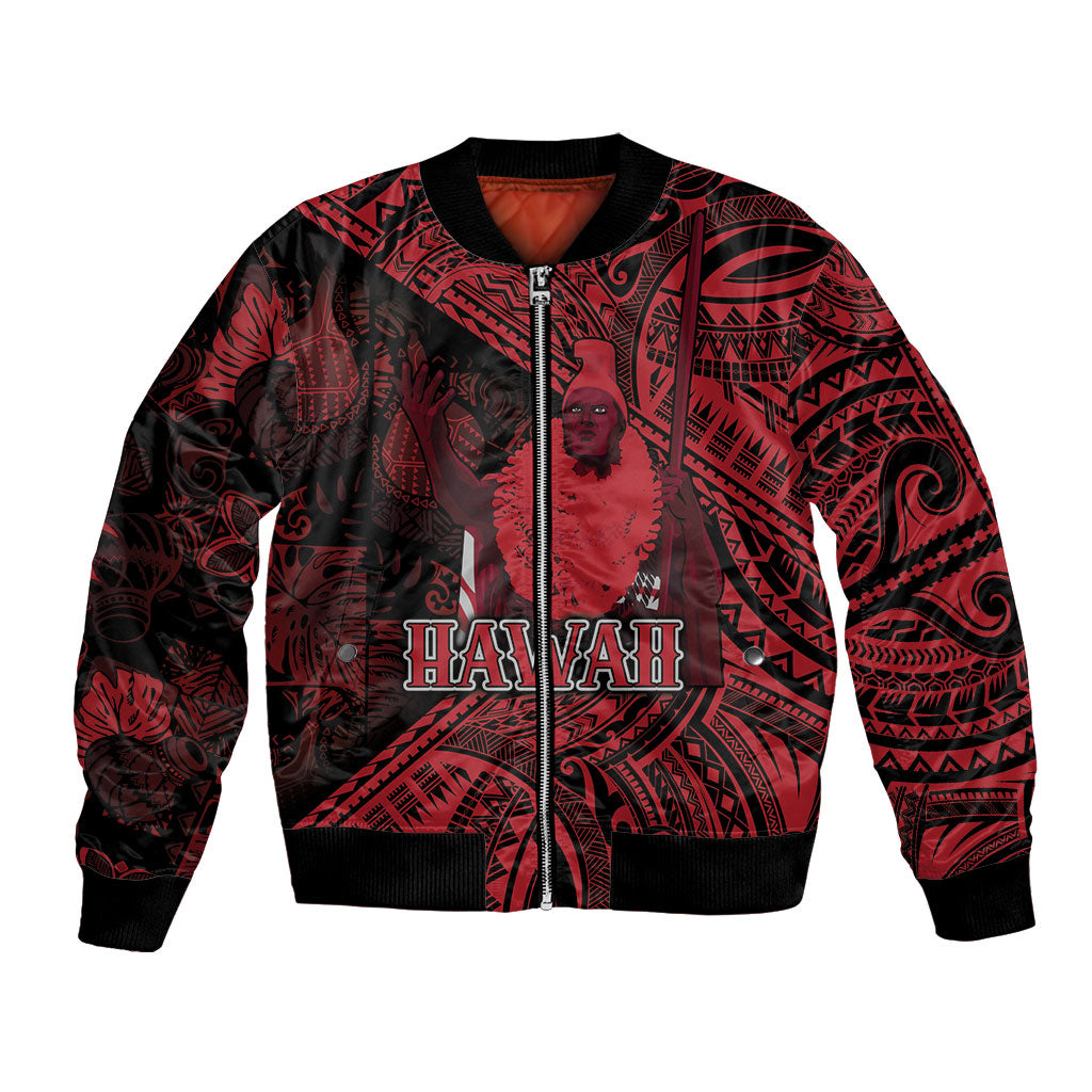 Hawaii King Kamehameha Bomber Jacket With Hawaiian Ipu Motifs Red Version