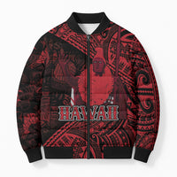 Hawaii King Kamehameha Bomber Puffer Jacket With Hawaiian Ipu Motifs Red Version