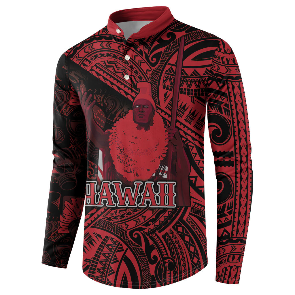 Hawaii King Kamehameha Button Sweatshirt With Hawaiian Ipu Motifs Red Version