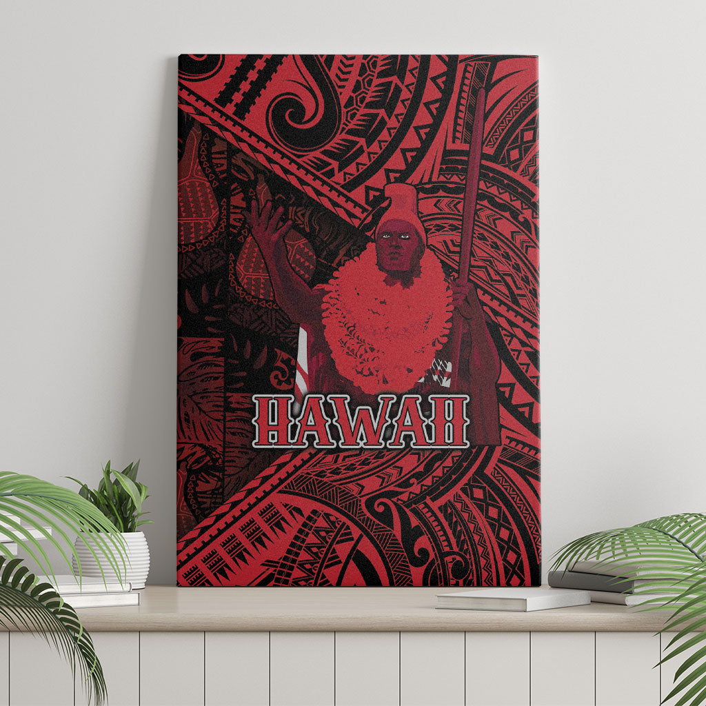 Hawaii King Kamehameha Canvas Wall Art With Hawaiian Ipu Motifs Red Version